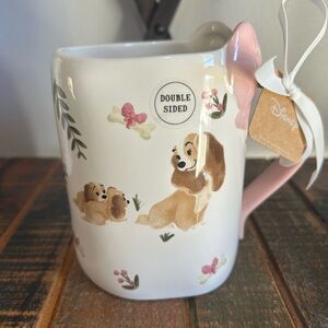 Rae Dunn Disney Lady And The Tramp PUPPY LOVE Mug With Pink Bow Handle NEW
